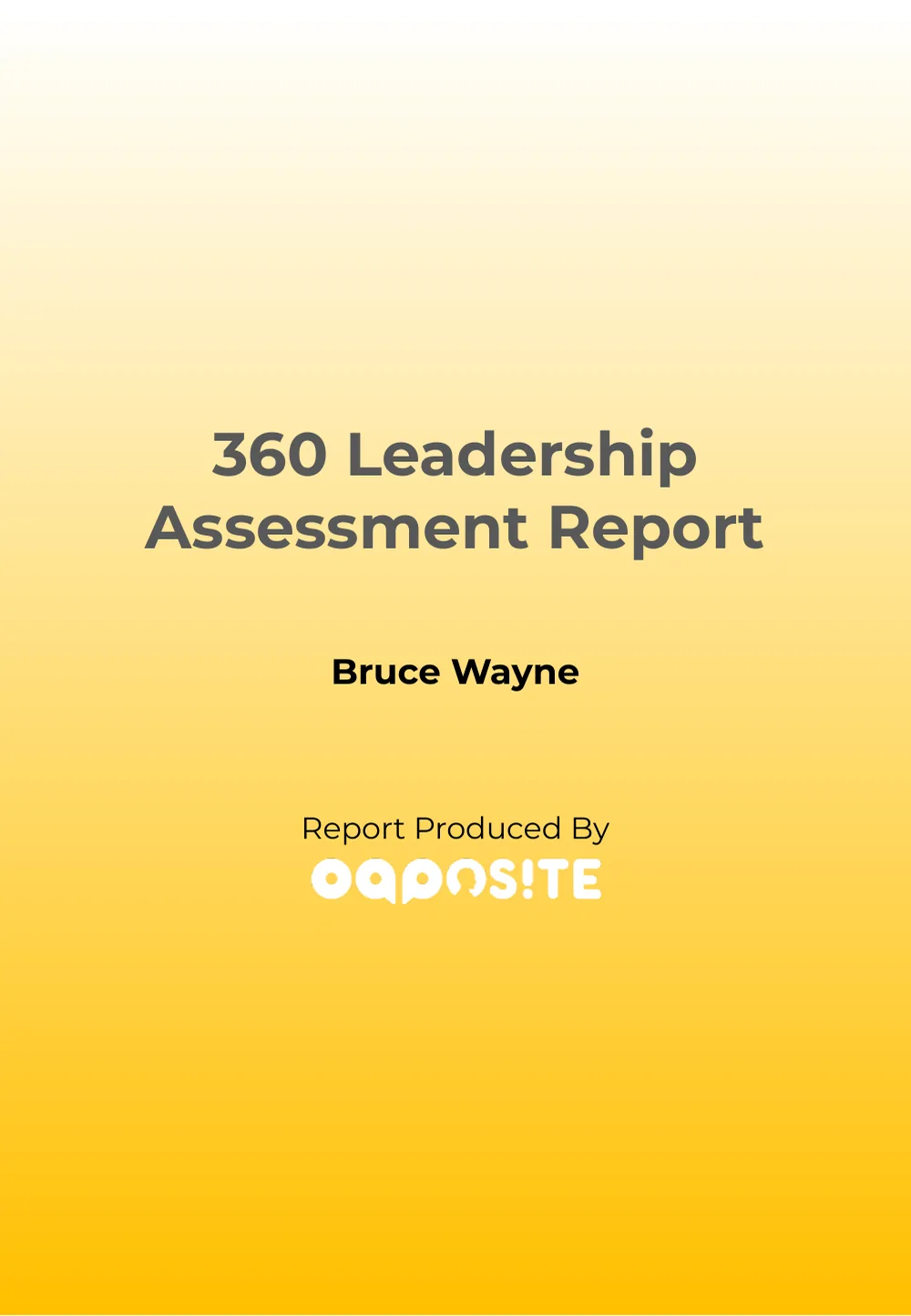 Cover: 360 Leadership Assessment Report for a sample leader, Bruce Wayne.